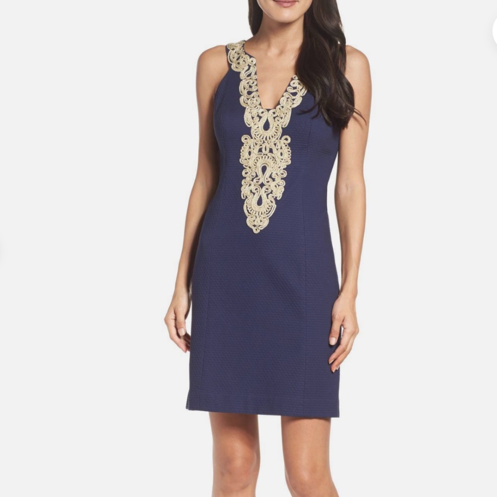 Lilly Pulitzer Suzette Sheath Dress, Navy/Gold Size 6